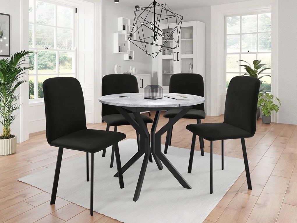 Jedálensky set so 4 stoličkami Kirtore M 90, Farby:: Amor Velvet 4311, Farby:: biela / čierna