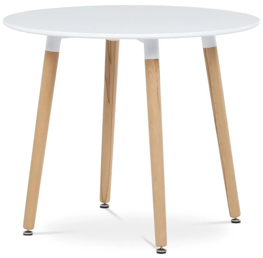 Stůl jídelní DT-306 WT, 90x90x74 cm, MDF - bílý matný lak, kovová kostrukce, dřevěné nohy