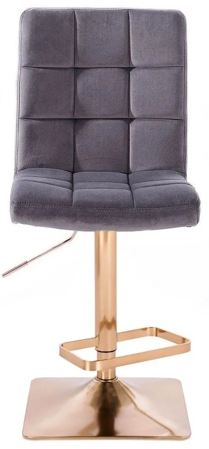 LuxuryForm DESIGN Barová stolička TOLEDO VELUR na zlatej hranatej podstave - tmavo šedá