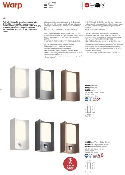 Redo 90486 - LED Vonkajšie nástenné svietidlo so senzorom WARP LED/8W/230V IP44