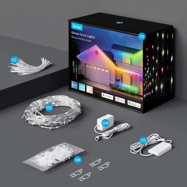 Govee - LED RGBIC Vonkajšia reťaz Smart cencúle 10m Wi-Fi Matter IP65