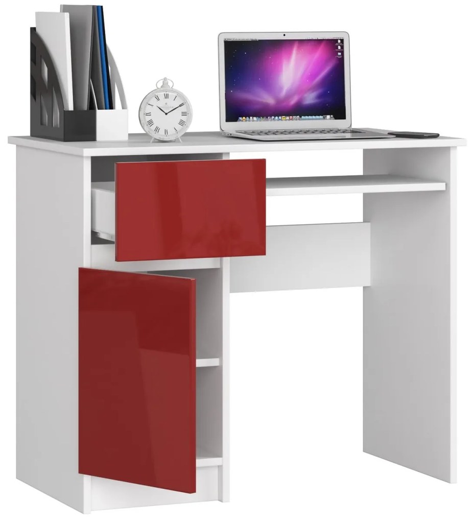 Písací stôl 90 cm Piksel biely/červený ľavý
