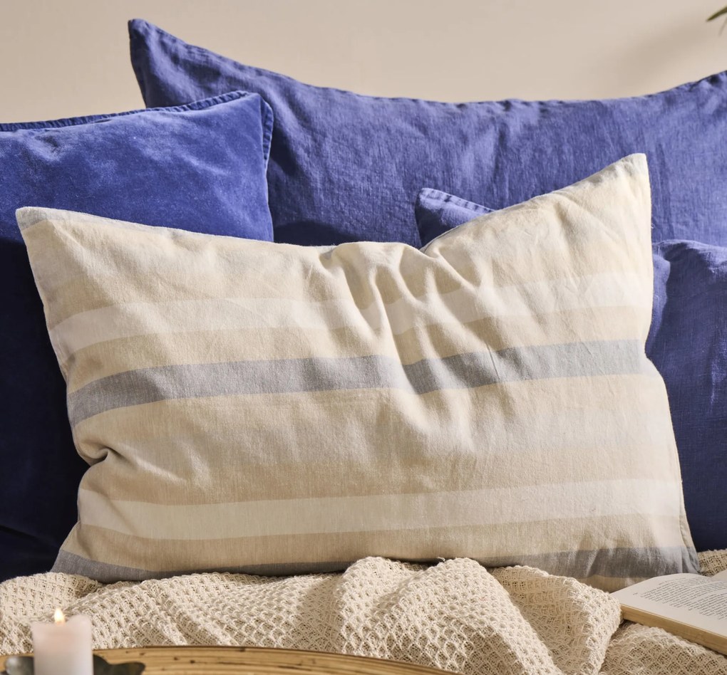 Ib Laursen Poťah na vankúš Natural and Blue Stripes 40 × 60 cm