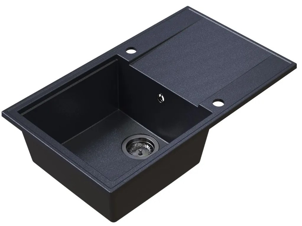 Sink Quality Sink55, kuchynský granitový drez 780x460x215 mm + grafitový sifón, čierna škvrnitá, SKQ-SINK.B.1KDOL.XB