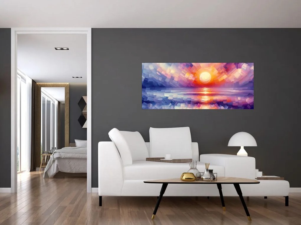 Obraz - Farebný umelecký západ slnka (120x50 cm)