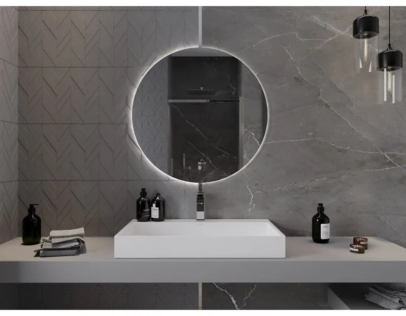 Mexen Erg, okrúhle LED podsvietené kúpeľňové zrkadlo 80 cm, 6000K, vykurovacia podložka proti zahmlievaniu, 9823-080-080-611-00