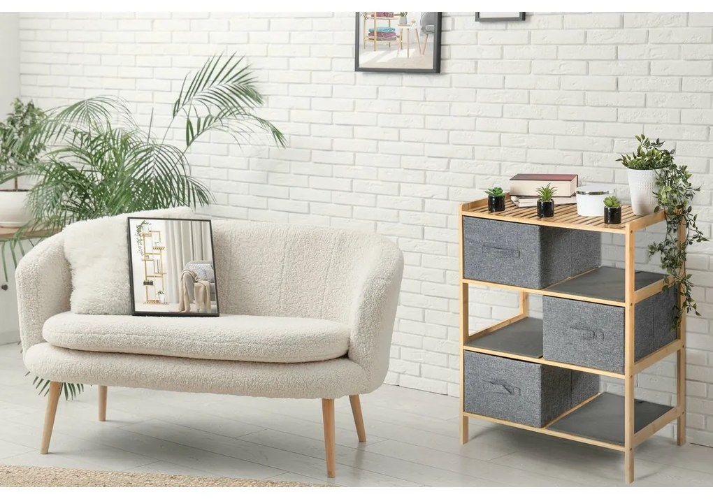 G21 Bambusový regál s košíkmi, 3 police, sivá, 3 poschodia