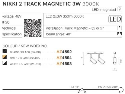 LED svietidlo do lišty Alfa Nikki 2 Track Magnetic 2X3W 3000K biele/Bk