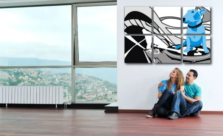 Ručne maľovaný POP Art obraz Dog and DJ´S 6 dielny  dd