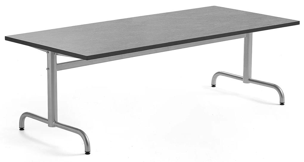 Stôl PLURAL, 1800x800x600 mm, linoleum - tmavošedá, strieborná