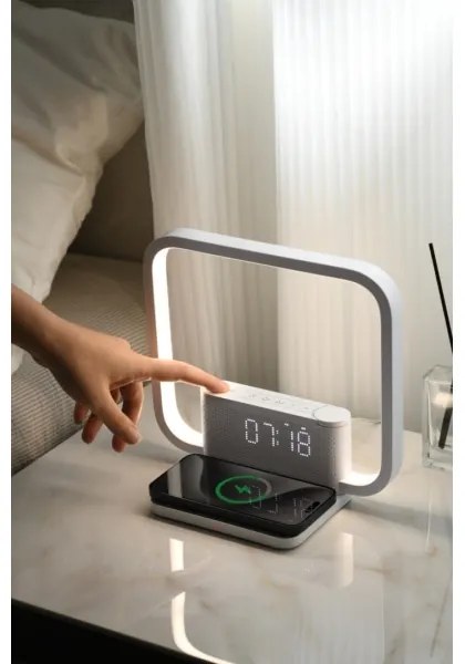 Immax 08994L - LED Stmievateľná stolná lampa s budíkom a nabíjaním 18W/230V biela