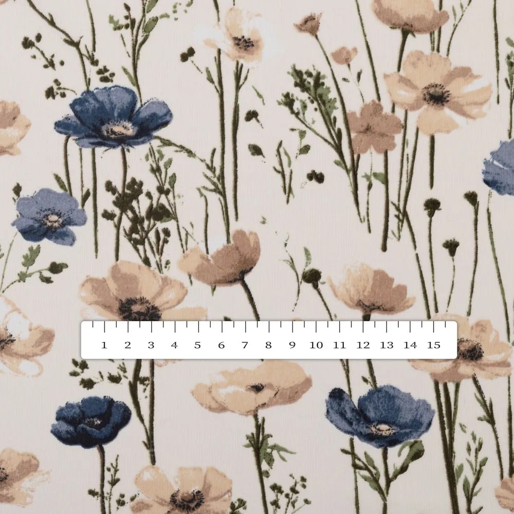 Biante Bavlnený obdĺžnikový obrus Sandra SA-630 Modro-hnedé vlčie maky na svetlo vanilkovom 140x220 cm