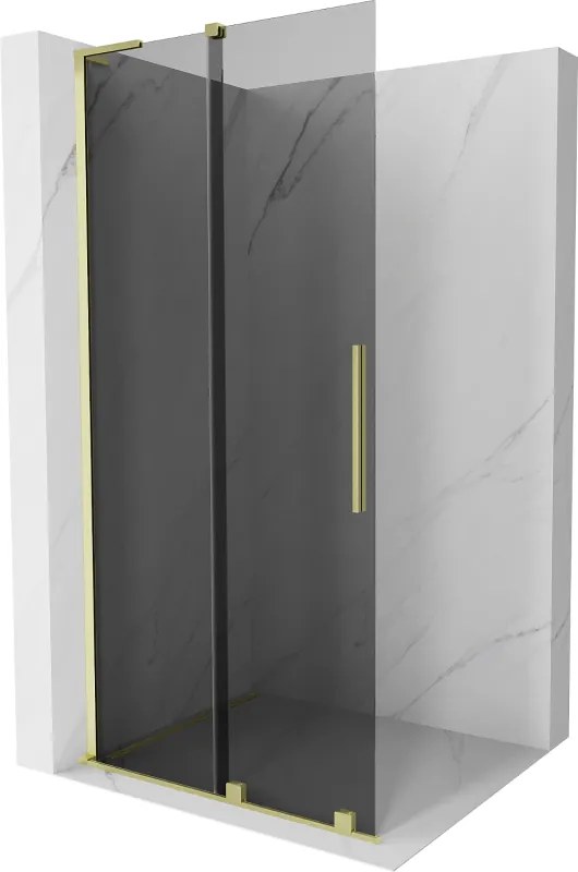 Mexen Velar L, posuvná sprchová zástena Walk-in 120 x 200 cm, 8mm šedé sklo, zlatá matná, 871-120-003-43-55