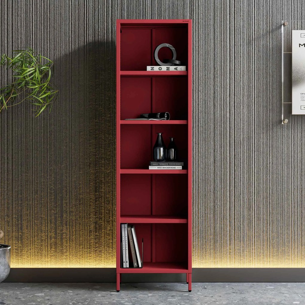 Regál plytký otvorený na knihy na nožičkách červený, 500x1800x350 mm: MARIO Modern