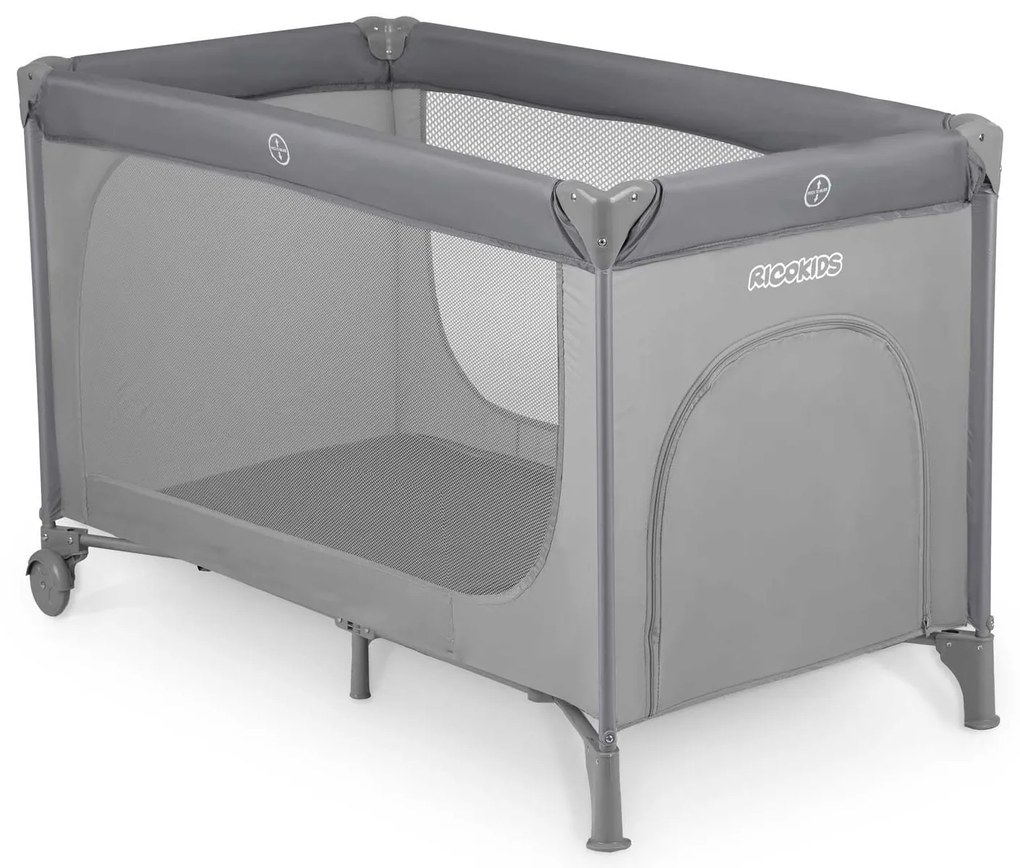 Ricokids Cestovná postieľka + matrac + taška125 x 65 x 78 cm RK-240 sivá