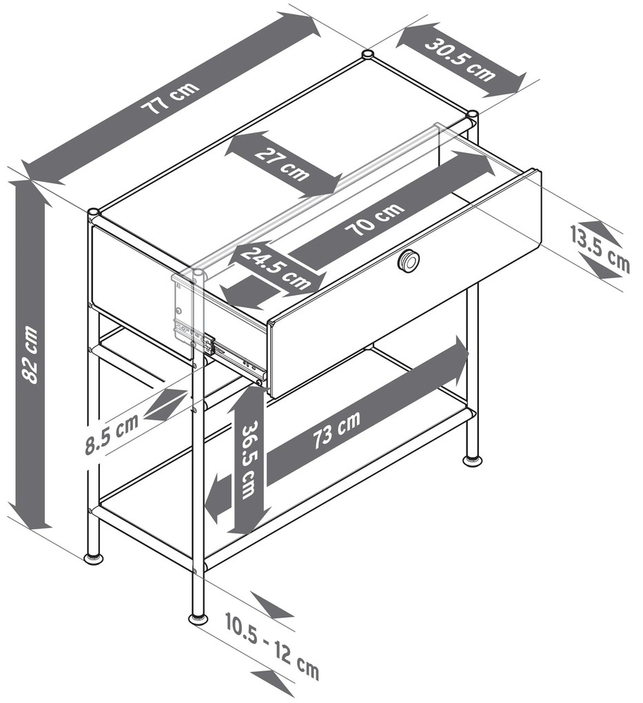Kovová konzola »CN3 Slim Line« so zásuvkou, hnedosivá