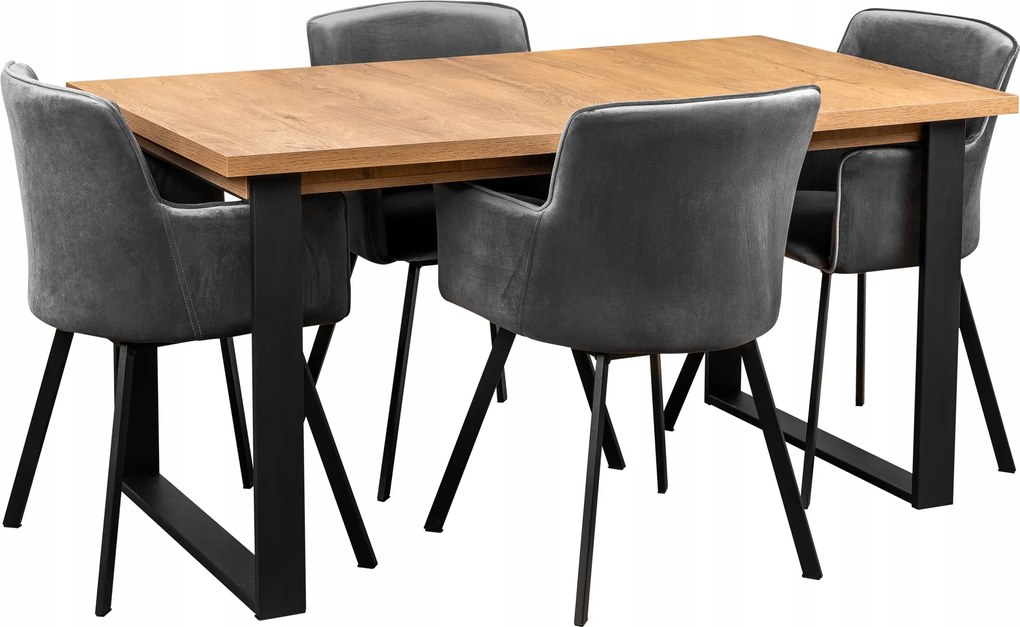 Komplet Loft Rozkladací Stôl 4 Stoličky 190/150x80 Čierny/dub Lefkas