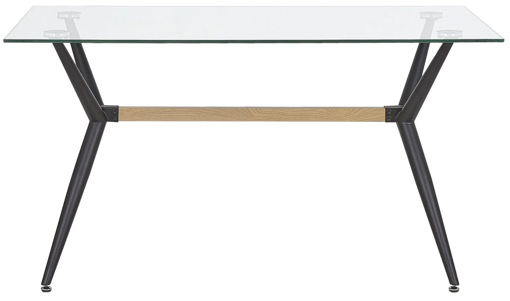 Jedálenský stôl so sklenenou doskou 140 x 80 cm čierna/svetlé drevo SACRAMENTO Beliani