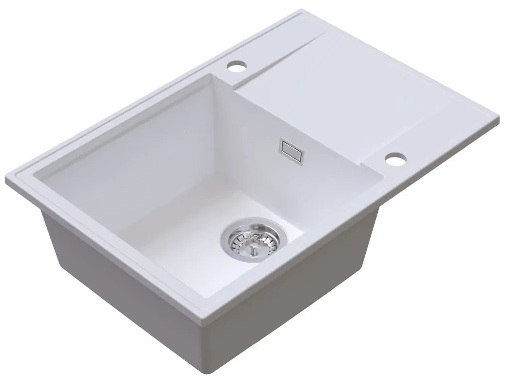 Sink Quality Sink55, kuchynský granitový drez 680x460x215 mm + chrómový sifón, biela, SKQ-SINK.W.1KDO.X