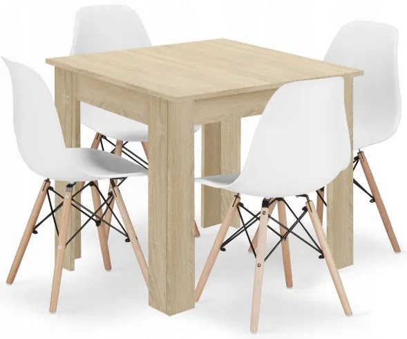 Jedálenský štvorcový stôl dub sonoma so štyrmi stoličkami OSAKA biele / hnedé