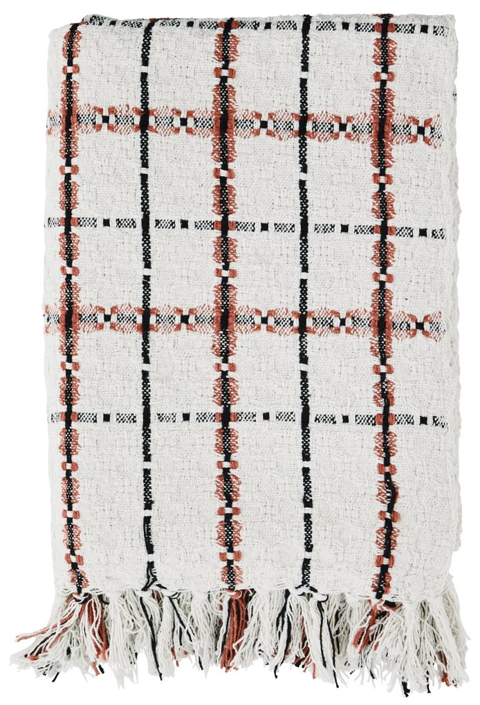 MADAM STOLTZ Prehoz z recyklovanej bavlny Off white/Black/Coral 125 × 175 cm