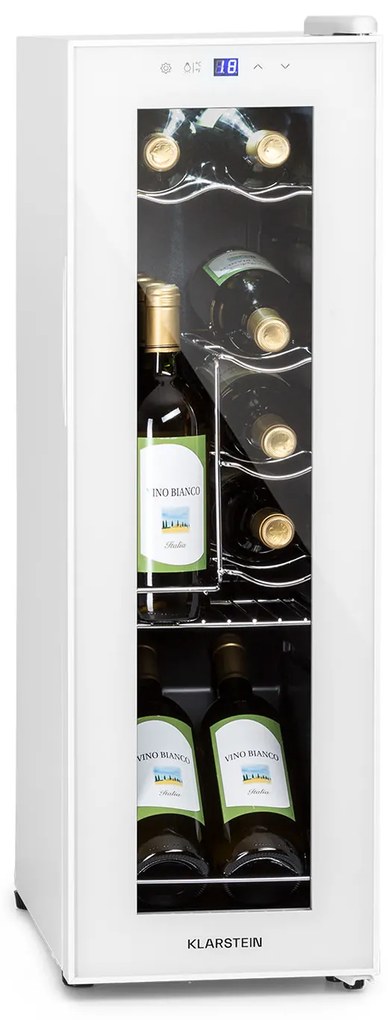 Klarstein Shiraz 12 Slim, vinotéka, 32 l, 12 fliaš, 85 W, 5–18°C, dotykový ovládací panel