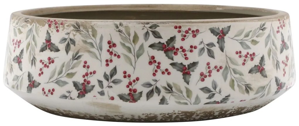 Béžová keramická misa s jedľovou girlandou - Ø 30*10 cm