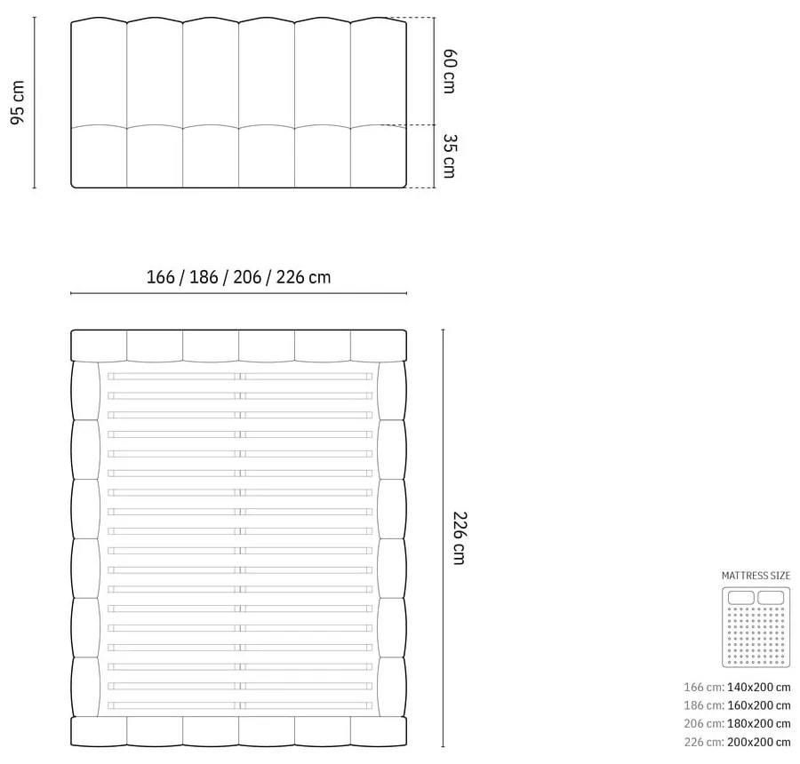 Krémová čalúnená dvojlôžková posteľ s úložným priestorom a roštom 180x200 cm Lupine – Micadoni Home