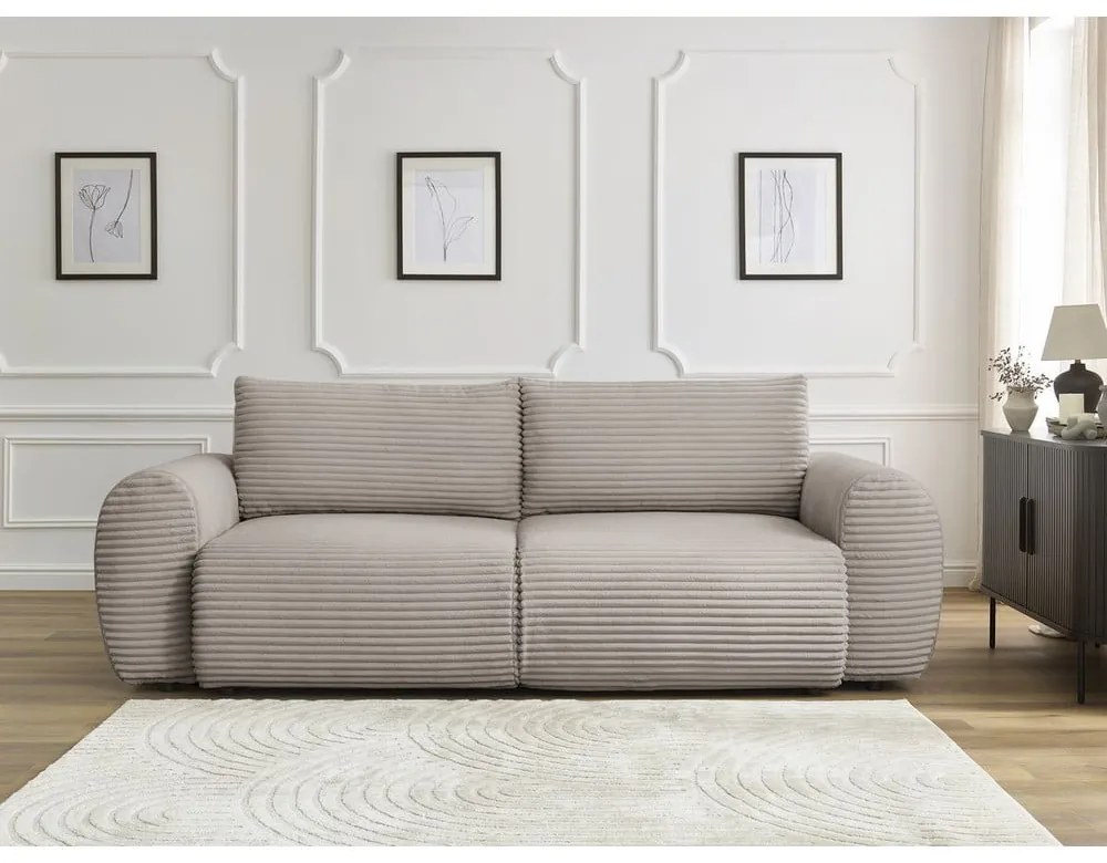 Svetlosivo-béžová menčestrová rozkladacia pohovka 257 cm Lucien – Bobochic Paris