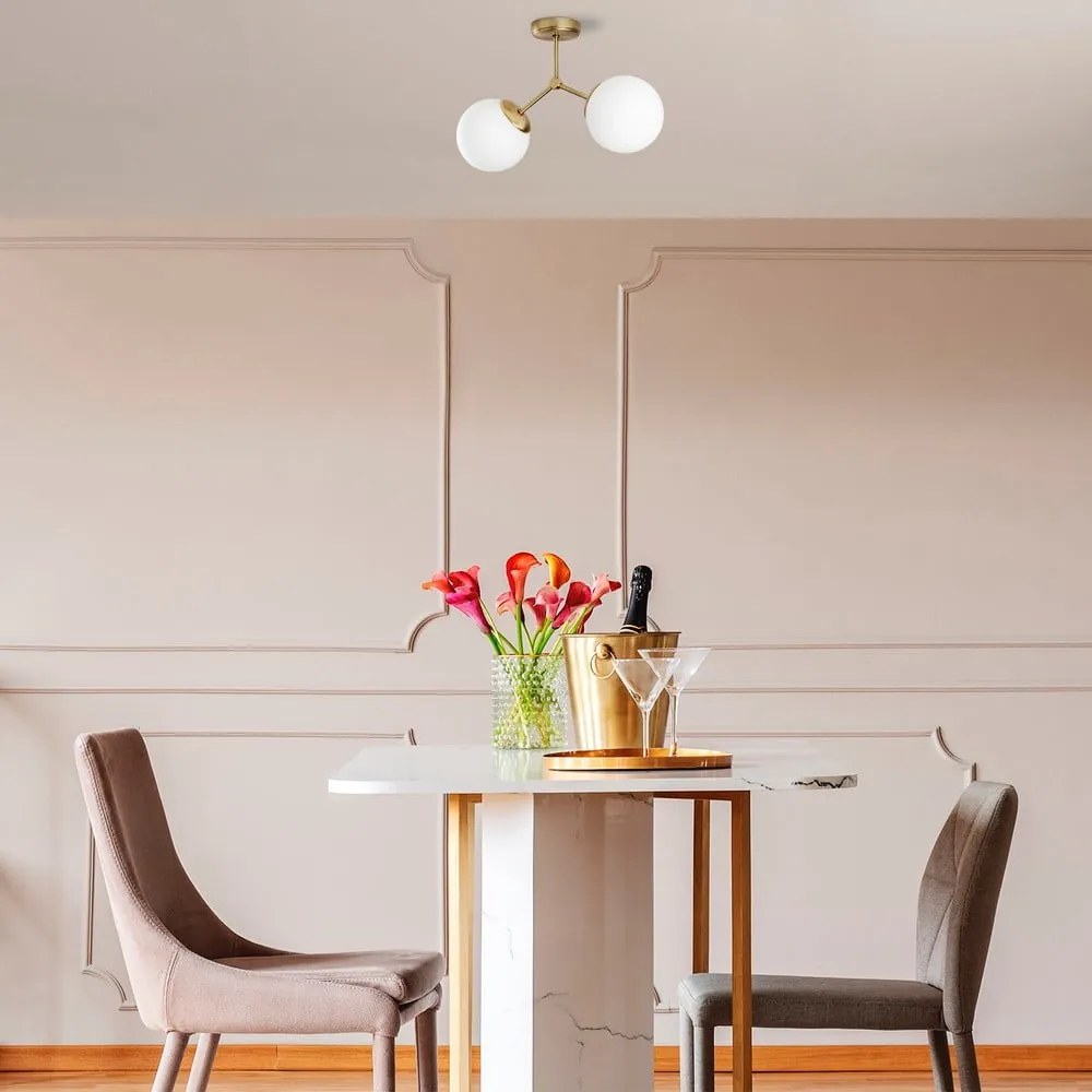 Biele/v mosadznej farbe stropné svietidlo so skleneným tienidlom 15x44 cm Damar – Opviq lights