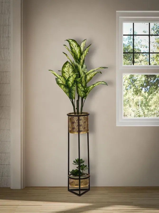 Dvojúrovňový kvetinový stojan Doppio čierno-zlatý