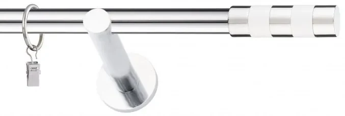 Dekorstudio Chrómová jednoradová garniža biely VALEC 19mm Dĺžka: 320cm, Typ uchytenia: Držiak otvorený, Typ príslušenstva: Krúžky tiché so štipcami