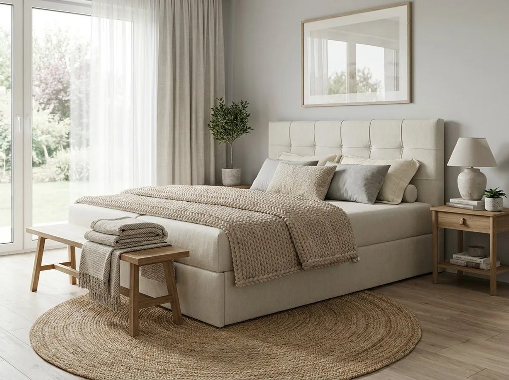 Čalúnená posteľ boxspring DIRELIS VIBE 160x200 cm krémová Matrac: Matrac Bonell pružinový
