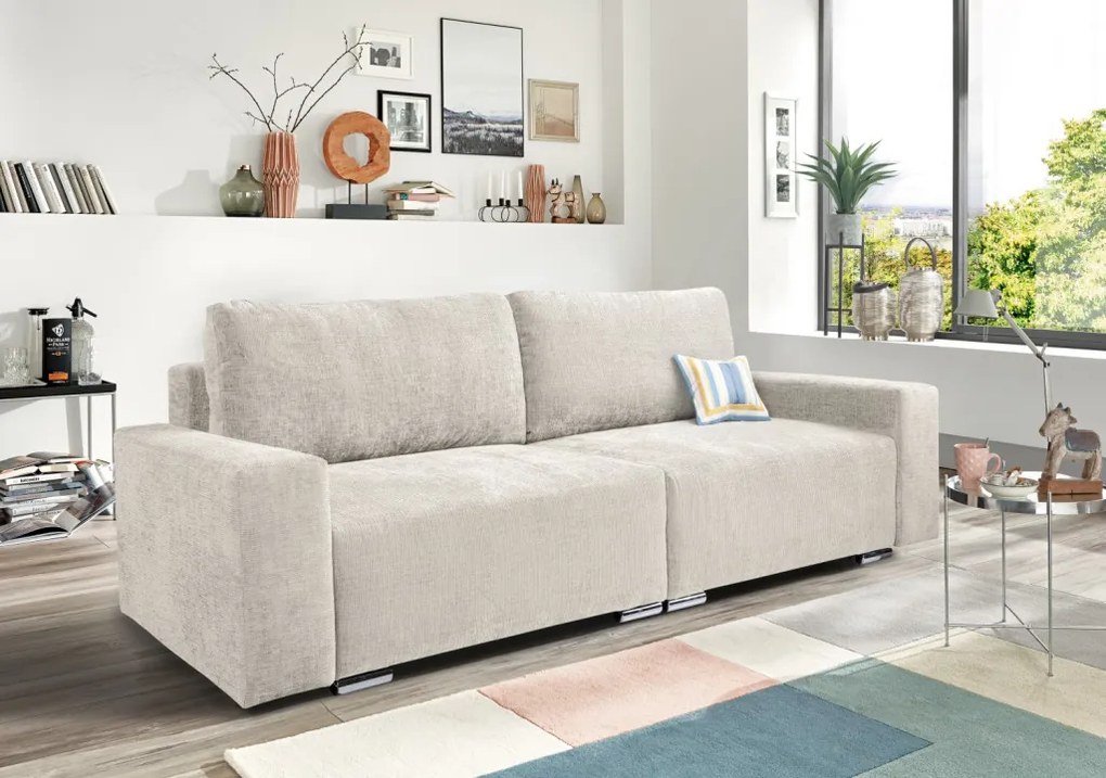 Rozkladacia pohovka Anafi, svetlo - krémová látka