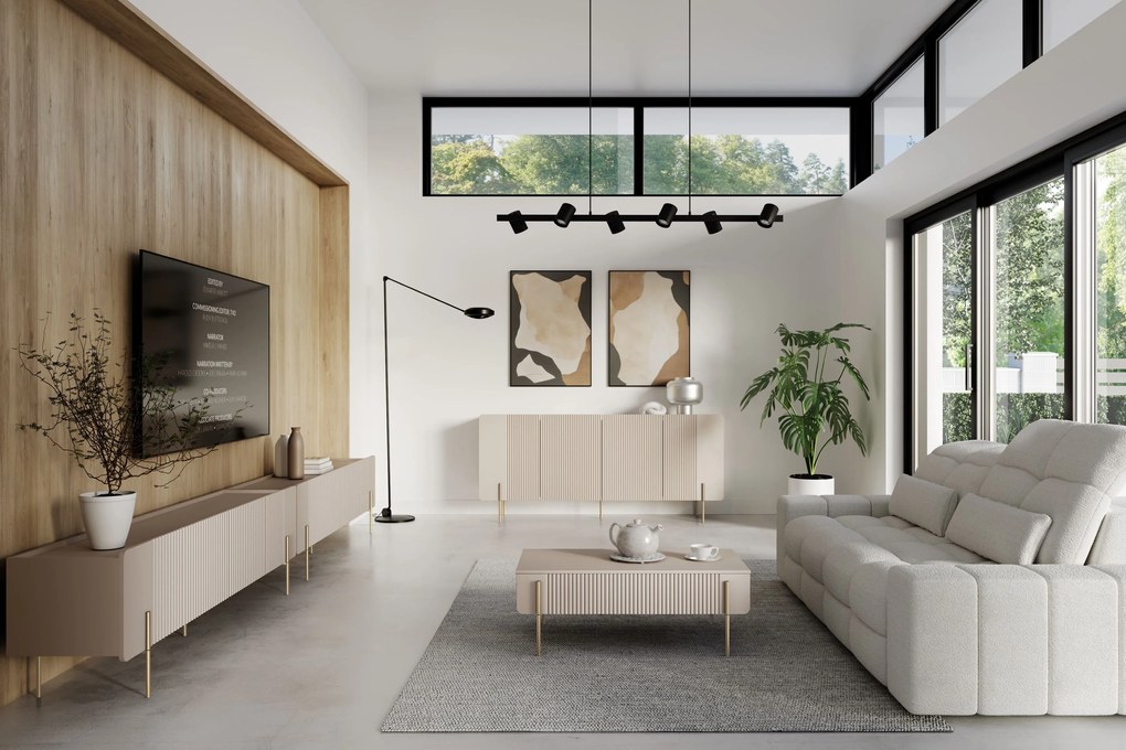 Kávový stolík Malmi 100 cm so zásuvkami - kašmír / zlaté nožičky