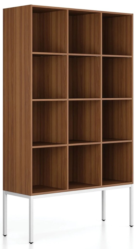 Regál FRAME, s bielou podnožou, 1299 x 450 x 2185 mm, orech