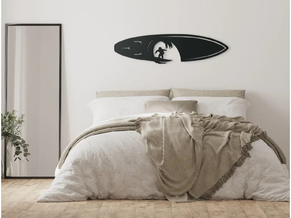 drevko Drevený obraz Surfista na vlnách Rozmer obrazu: 11,5 x 44,5 cm, Farba dekorácie: Čierna