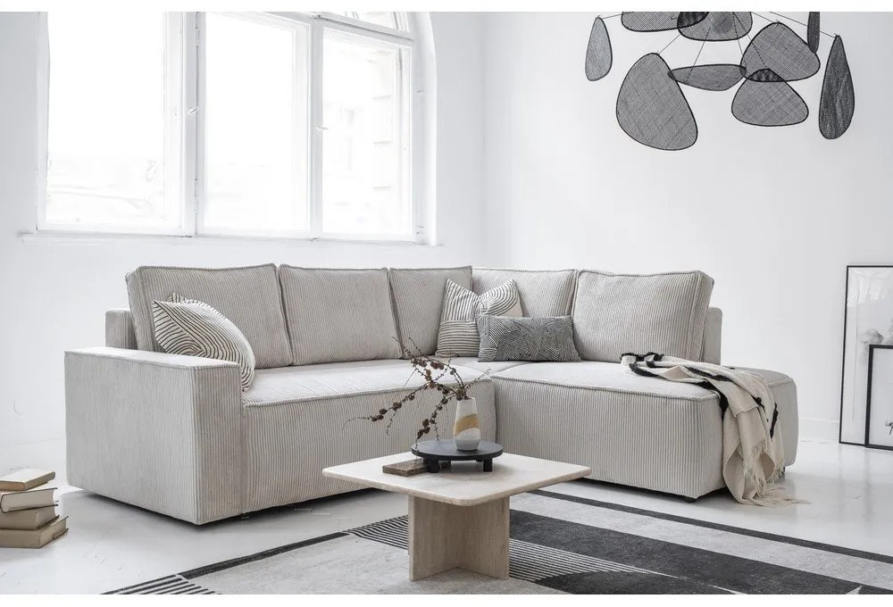 Biela menčestrová rozkladacia rohová pohovka (pravý roh) Brave Dave – Miuform