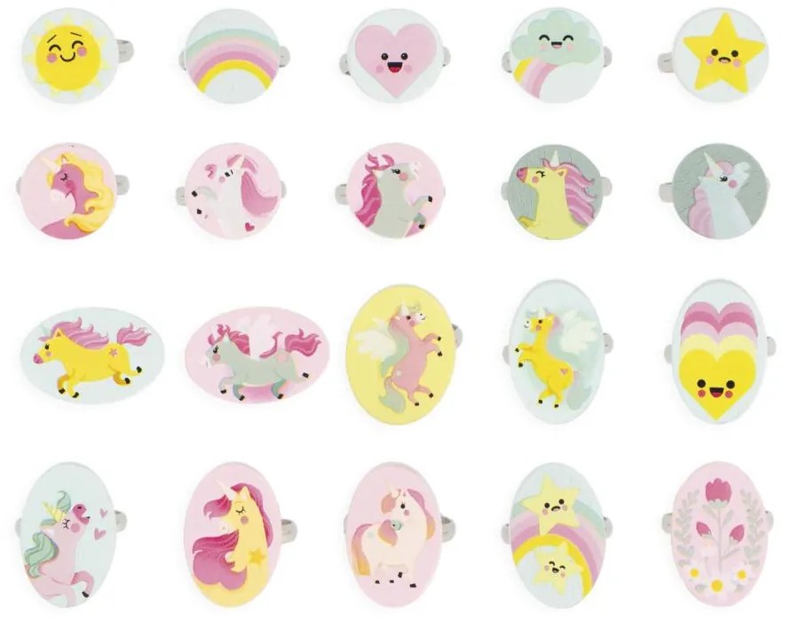 Súprava šperkov s jednorožcom - nastaviteľné prstienky - 20 ks