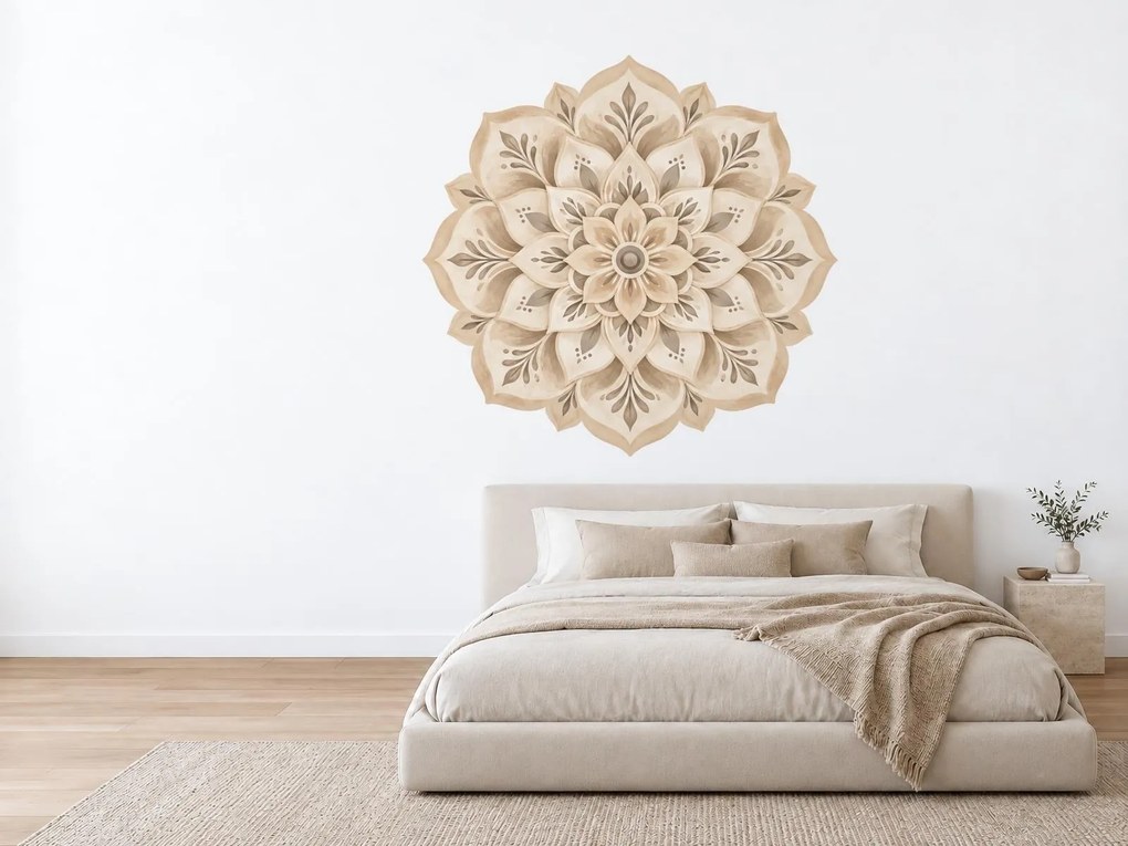 Béžová mandala akvarelová textilná dekorácia na stenu arch 46 x 45 cm