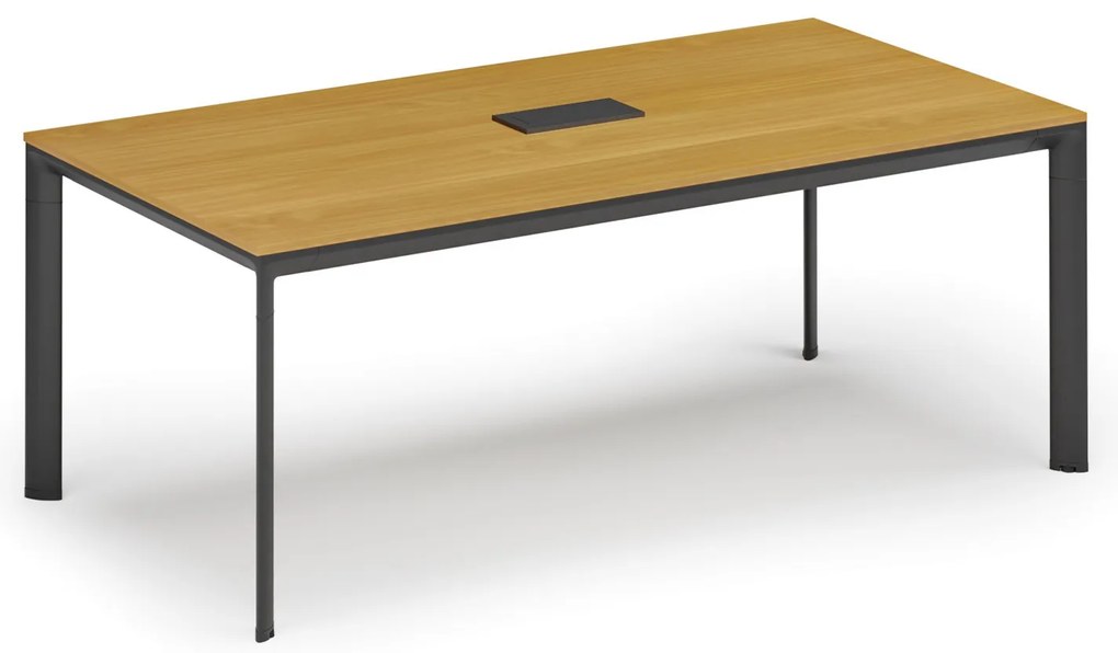 Rokovací stôl PRIMO INVITATION, 200x100 cm, buk + stolná zásuvka TYP I, čierna
