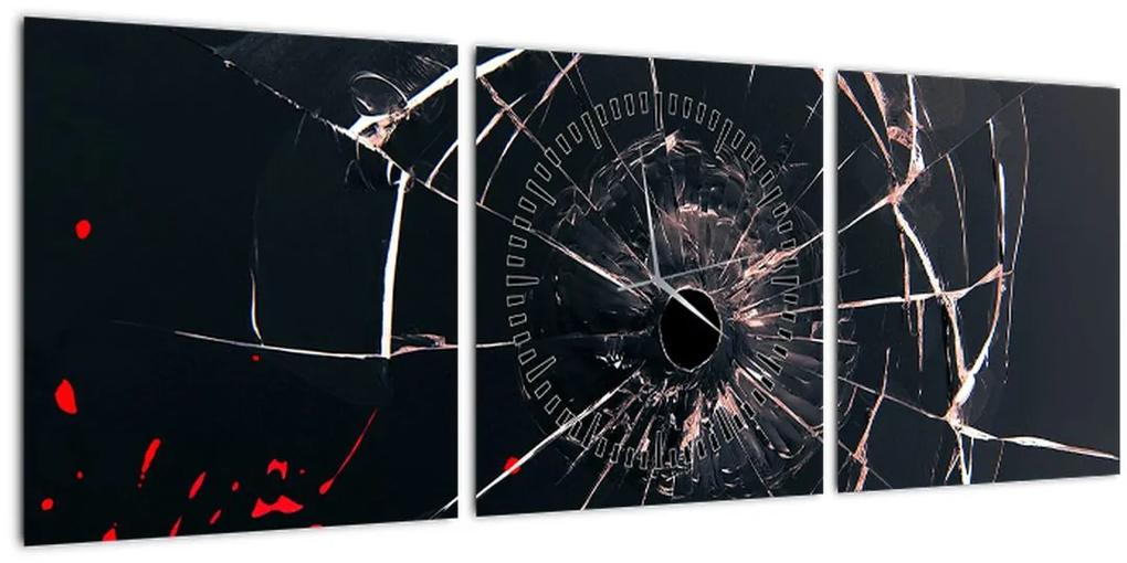 Abstraktný obraz - rozbité sklo (s hodinami) (90x30 cm)