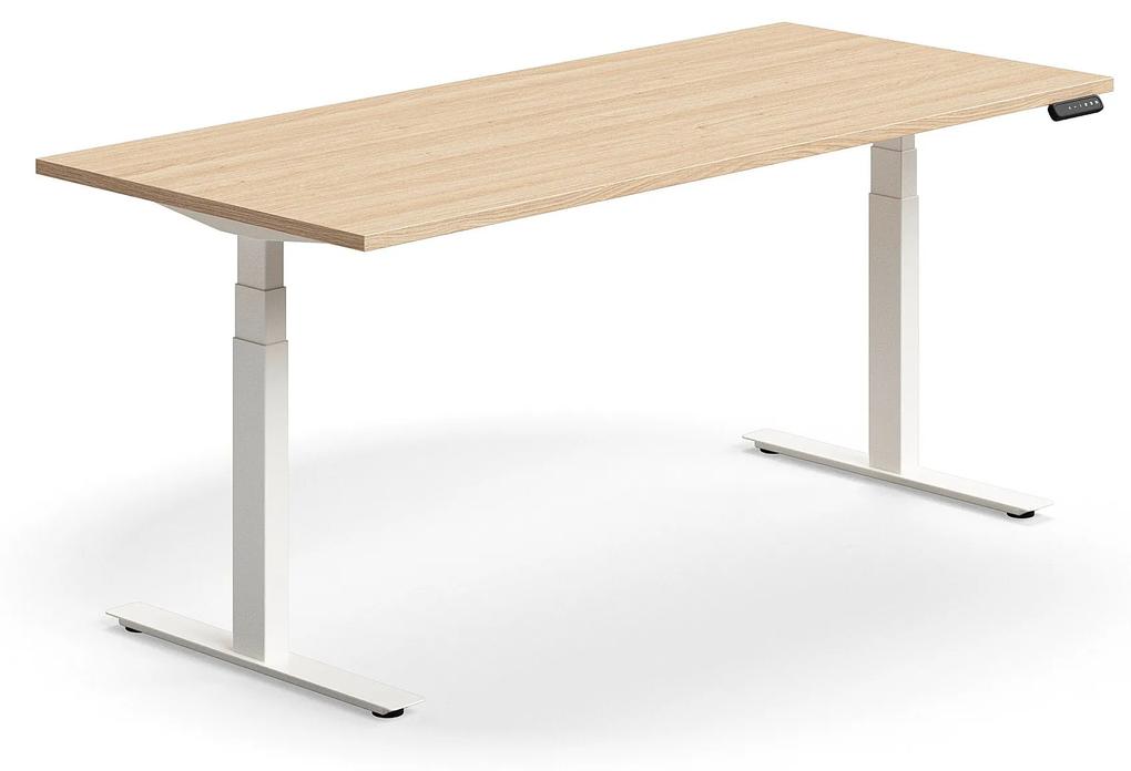 Výškovo nastaviteľný stôl QBUS, rovný, 1800x800 mm, biely rám, dub