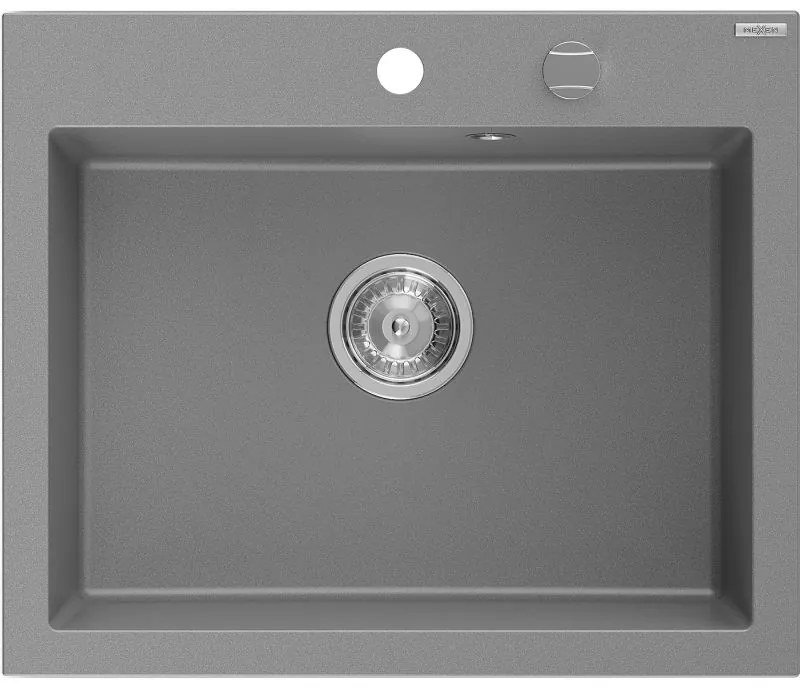 Mexen Elix, 1-komorový granitový drez 600 x 500 mm, sivý, chrómový sifón - 6525601005-71