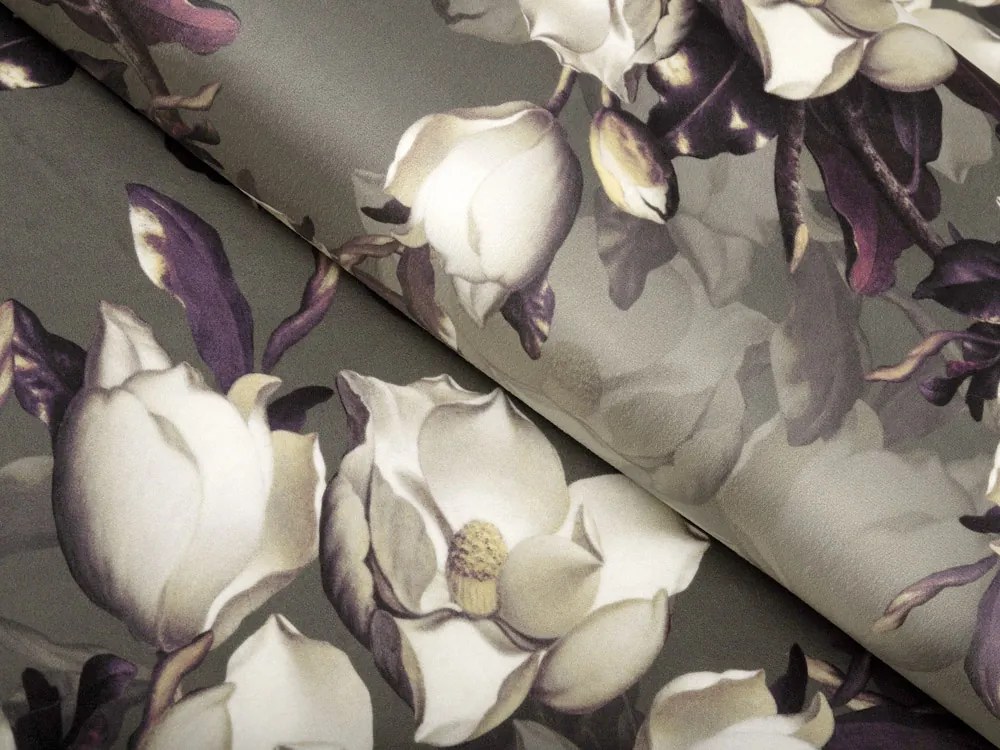 Biante Zamatová obliečka na vankúš Tamara TMR-034 Kvety gardénie na hnedosivom 30 x 50 cm