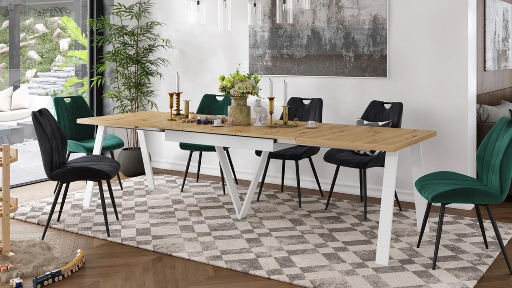 AVERY Dub Artisan / biela spodná časť - LOFTOVÝ / PRIEMYSELNÝ STÔL DO OBÝVAČKY/ JEDÁLNE ROZKLADACÍ DO 290 cm!