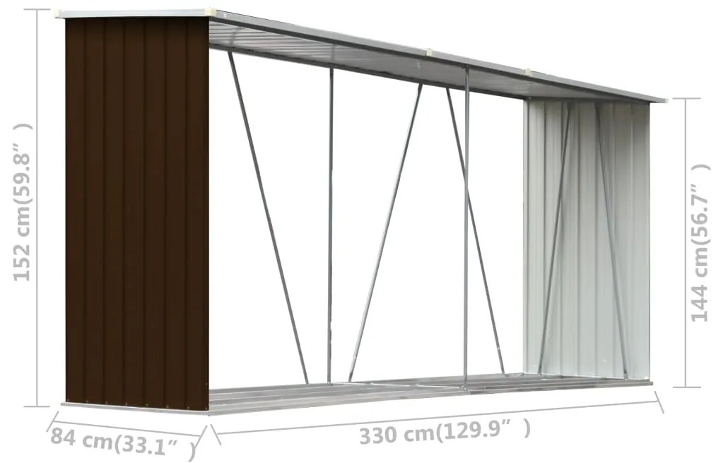 Záhradná kôlňa na drevo galvanizovaná oceľ 330x84x152 cm hnedá
