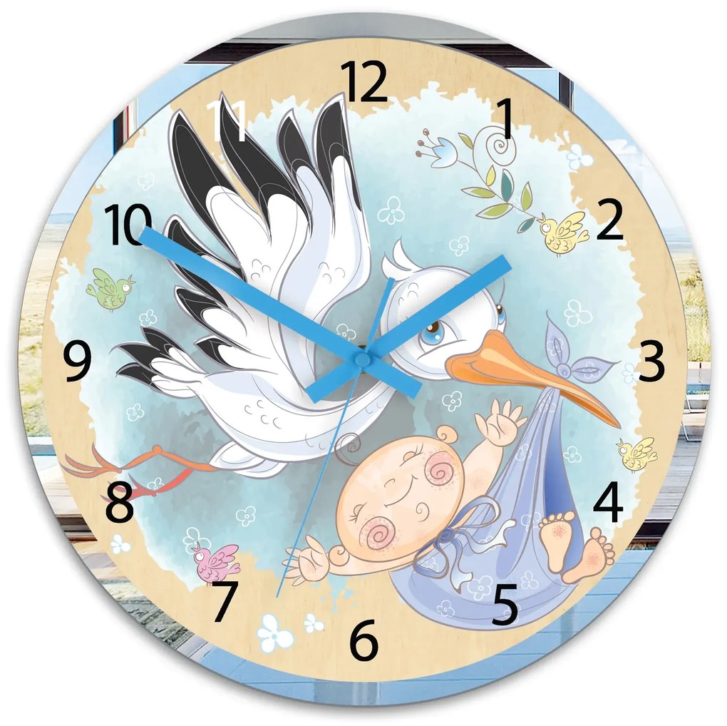 Dětské nástěnné hodiny Mirro Čáp 30 cm vícebarevné