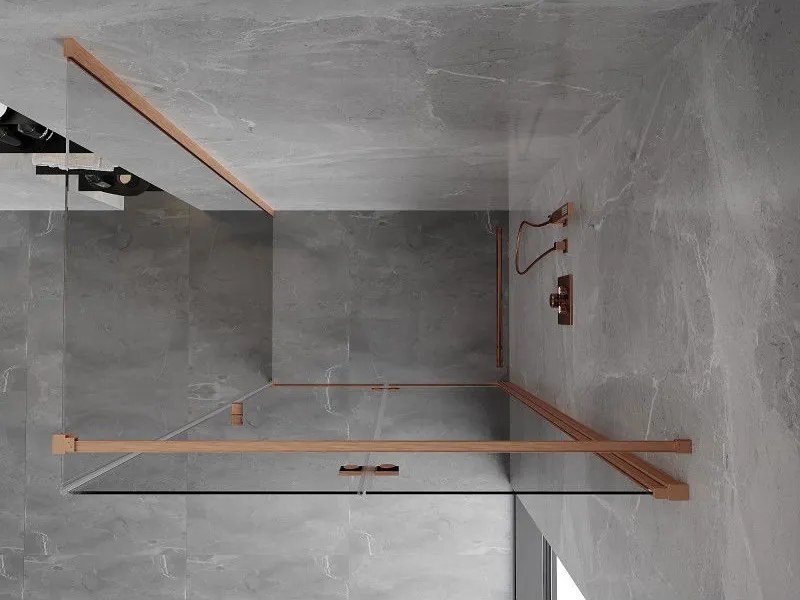 Mexen Mist-F T, 1-krídlový skladací sprchový kút pravý 70 x 110 cm, číre sklo, medený matný profil, 8A6T-070-110-65-00-P