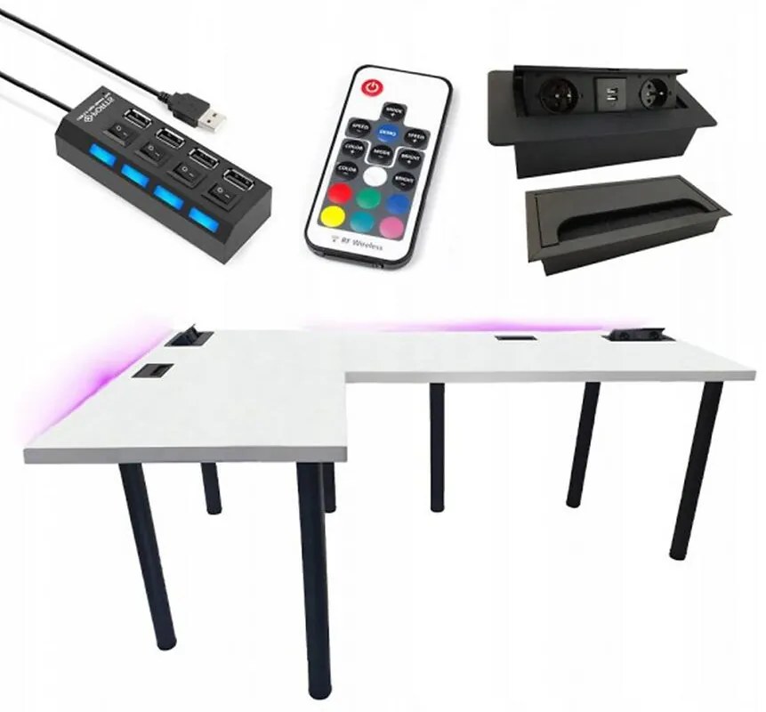 Písací Stôl Roh. Top Biely 202x136x3,6 Model 3